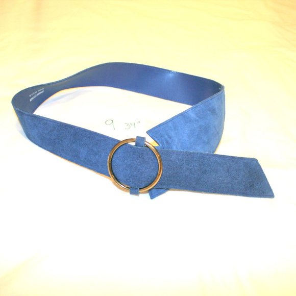 ?80s Cobolt Blue Suede Genuine Asymmetrical Leather Vintage Belt 24- 30\